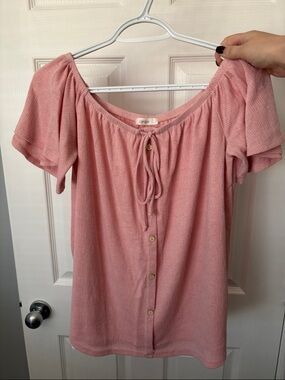 Cherish Pink Off-Shoulder Button Front Blouse